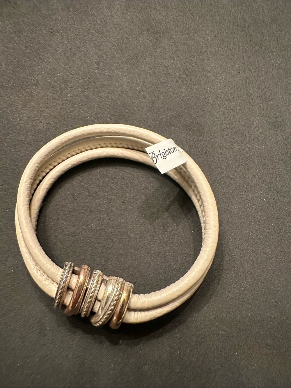 Brighton Cream Triple-Wrap Leather Bracelet with Mixed Metal Accent Rings